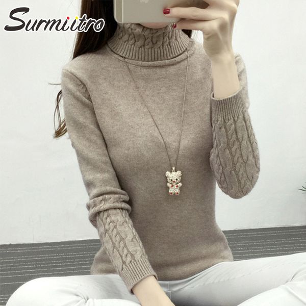 

surmiitro winter sweater women turtleneck 2019 long sleeve knitted jersey jumper tricot sweater and pullover female pull femme, White;black
