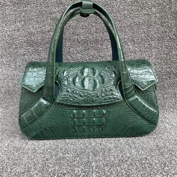 

подлинная кожа аллигатора темно-зеленый женщин большой hobos сумка аутентичные real крокодиловой кожи леди топ-ручка сумки женский кошелек