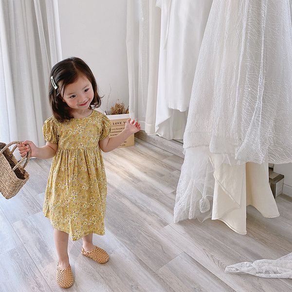 

girl's dresses girls sweet backless cross floral children pastoral short sleeve dress 2021 summer princess kids, Red;yellow