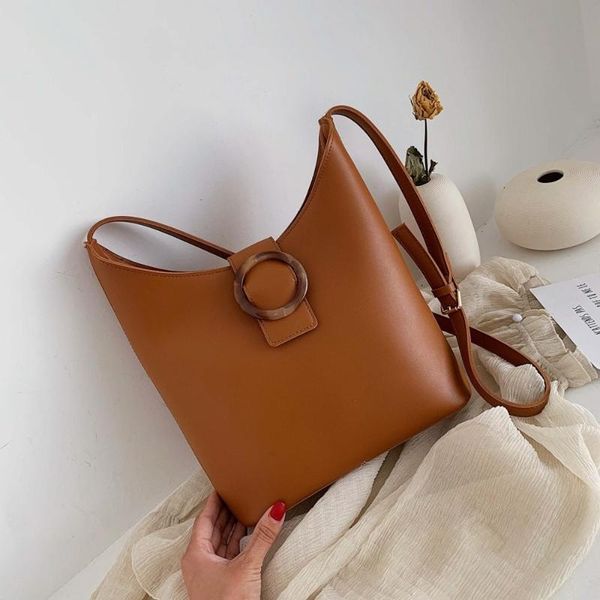 

female shoulder crossbody bags pu leather women's bucket bags fashion acrylic casual solid color ladies' messenger bag