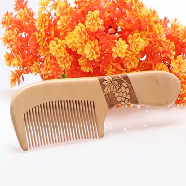 

100pcs/lot customized engraved your logo natural peach wooden comb with handle anti-static beard combs pocket wood combs, Silver