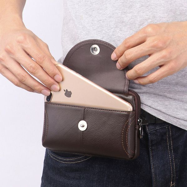 

small dolly men leather pocket 5.5/6-inch mobile phone waist bag wear leather belt phone bag mini small wallet