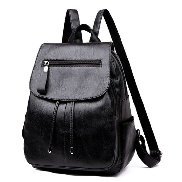 

auau-fashion women's backpack teen leather fit teen girl casual black backpack large capacity female travel