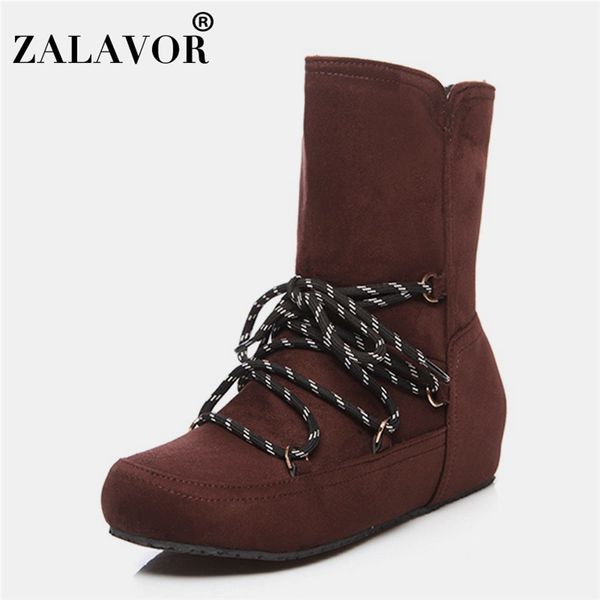 

zalavor women ankel boots ethnic style solid color lacing women shoes winter warm ladies casual flats mujer botas size 34-43, Black