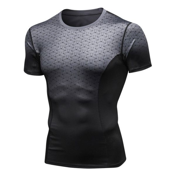 

men tight-fitting stretch fitness casual short sleeve quick-drying breathable bottoming round collar t-shirt sports print, Black;red