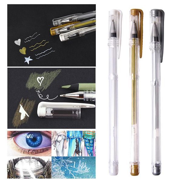 

dhl 300pcs/lot 0.7mm white gold silver gel pens sketching drawing pen for art marker design comic manga painting supplies