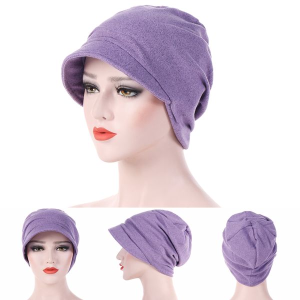 

cap winter warm turban woman autumn windproof cotton purple beanie cap solid color men beret with brim knitting hexagonal hat, Blue;gray