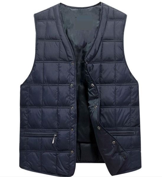

man autumn solid loose v-neck sleeveless down vests male winer cardigan straight single breasted warm outerwear men down coat, Black;white