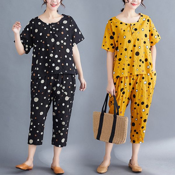 

literature two piece set and pants leisure tracksuit women polka dot year-old female costume conjunto feminino ukraine, White