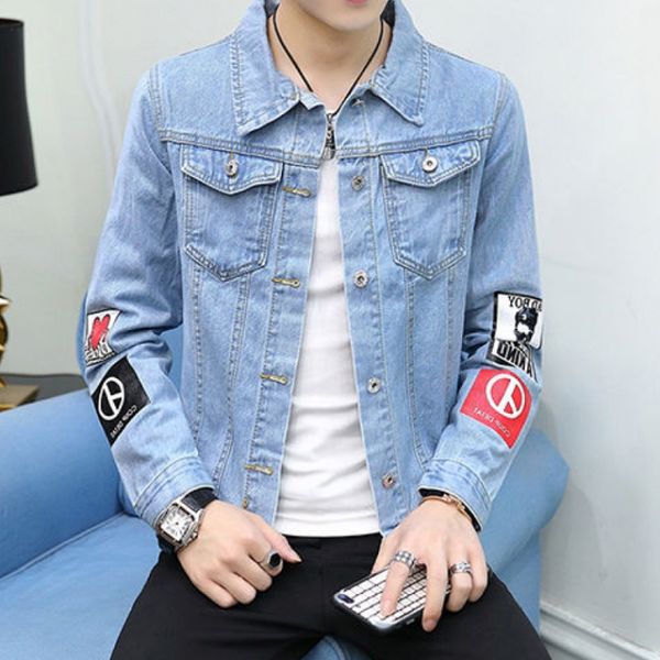 

men's denim jacket 2019 spring autumn new jackets men long sleeve coat trend lapel cowboy coat thin youth clothing 2154, Black;brown