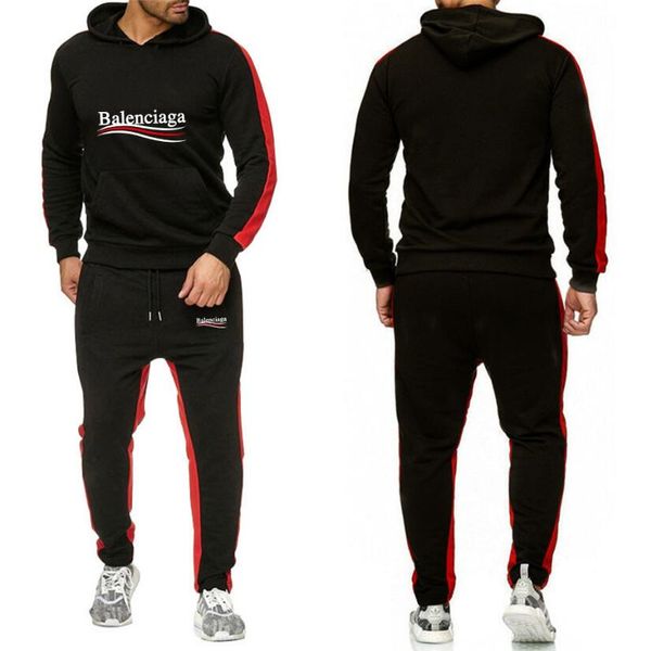 

tracksuit fashion sports suit hoodie bαlencιaga sportswear men women sweater coat pants brand hooded outfit hoodie + pants 2pcs, Gray