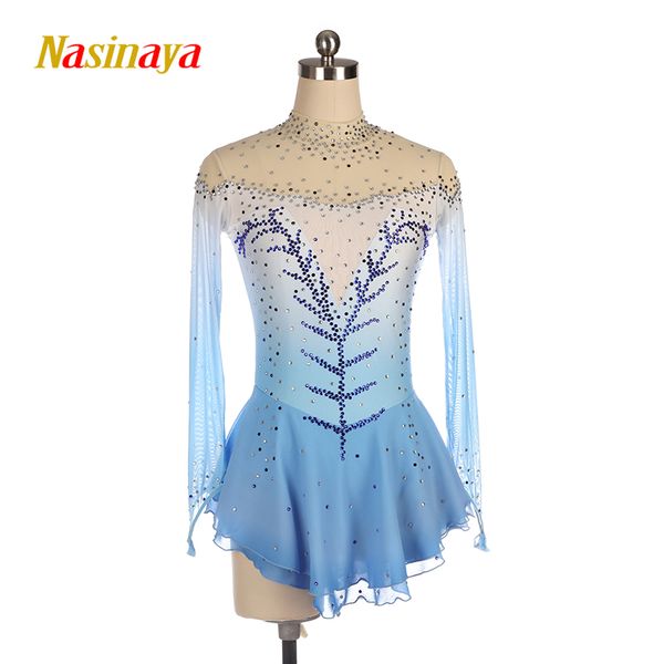 

nasinaya figure skating dress customized competition ice skating skirt for girl women kids gymnastics performance light blue