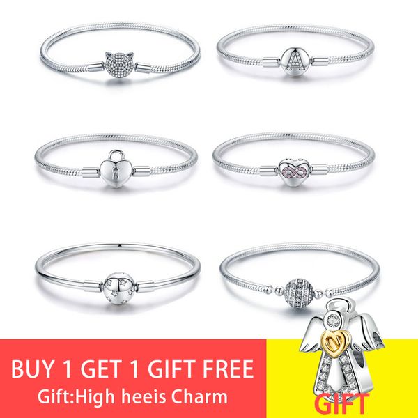 

fit pan charm bracelet authentic silver 925 original cat heart forever love lock beads bracelets s925 bangle for jewelry making, Golden;silver