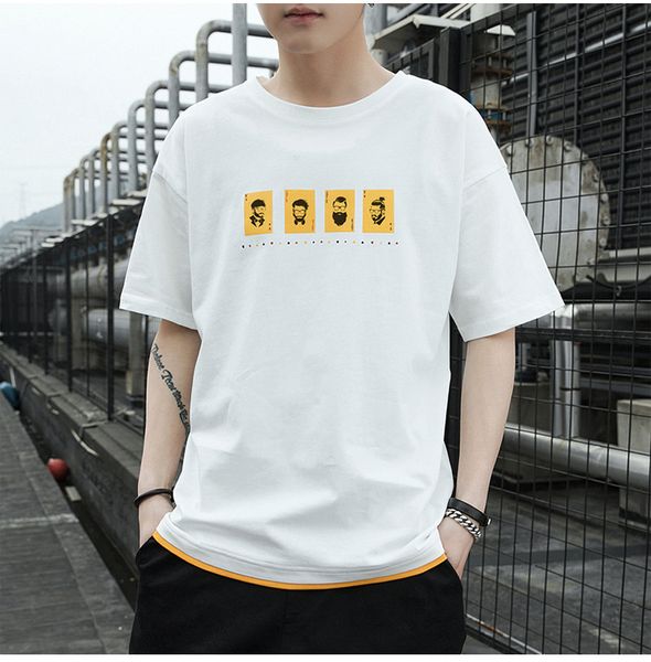 

летняя футболка с короткими рукавами для мужчин сшитая рубашка с короткими рукавами для мужчин, White;black