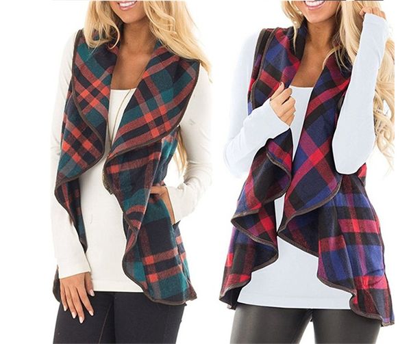 

Women leevele open front hem plaid ve t cardigan jacket with pocket 2019