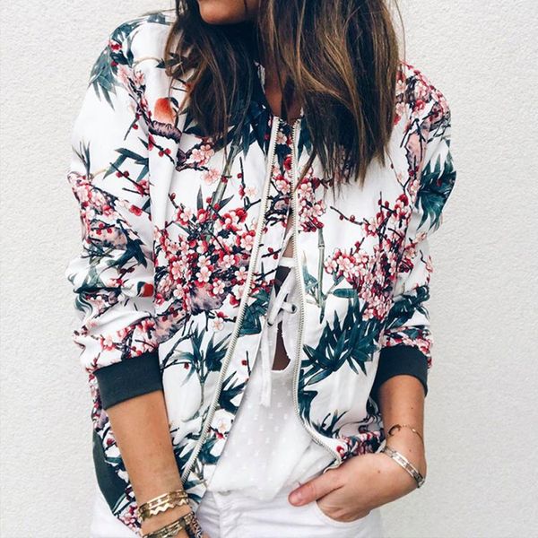 

outerwear & coats jackets womens ladies retro floral zipper up bomber outwear casual coats and jackets women 2018aug10, Black;brown