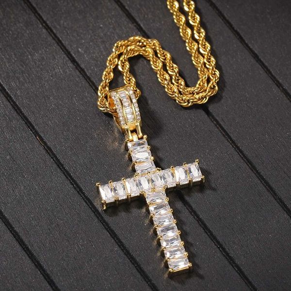 

ледяной крест кулон ожерелье для мужчин женщин хип-хоп роскошный дизайнер bling алмаз христианские подвески золото кубинский звено цепи ювел, Silver