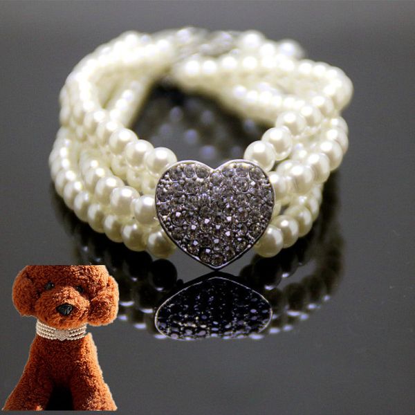 

dog collar artificial pearls pet collars for small dogs necklace heart-shaped pet collars and necklaces for cats and dogs