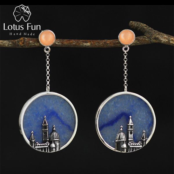 

lotus fun real 925 sterling silver natural original handmade fine jewelry vintage florence cathedral dangle earrings for women cj191203, Golden