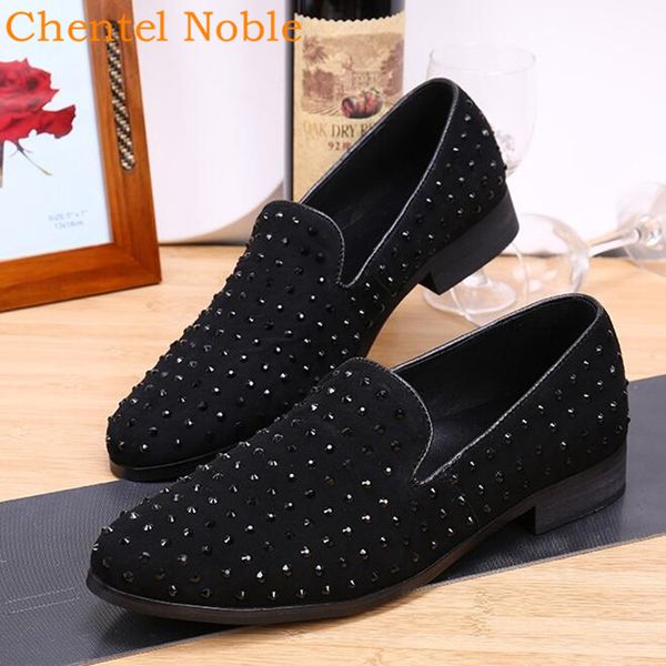 

chentel noble manual rivet fashion suede mens dress shoes flats bottom handsome casual mens shoes party male black