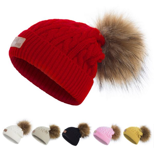 

fall children twist pattern winter pom pom hats for kids beanie cap baby girls boys fur ball hat bonnet gorro touca chapeu