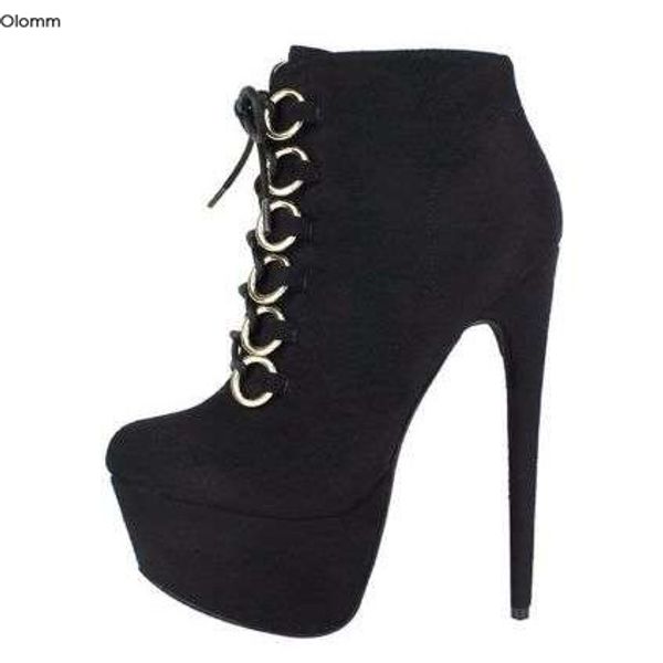 

rontic new women winter platform ankle boots cross-tied stiletto heels boots round toe black casual shoes women plus us size 5-13