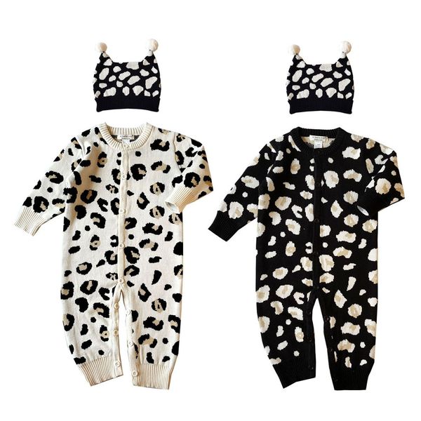 

romper младенца европейский и американский стиль детский свитер набор leopard хлопок baby комбинезон плюс hat, Blue