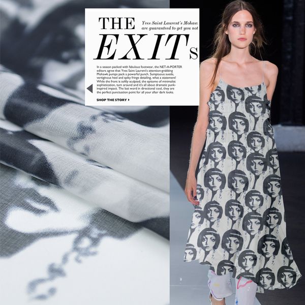 

brand cartoon girl printed 100% silk chiffon fabric for women dress 140cm wide 8 momme deisgn cloth for diy sewing 19 summer new, Black;white