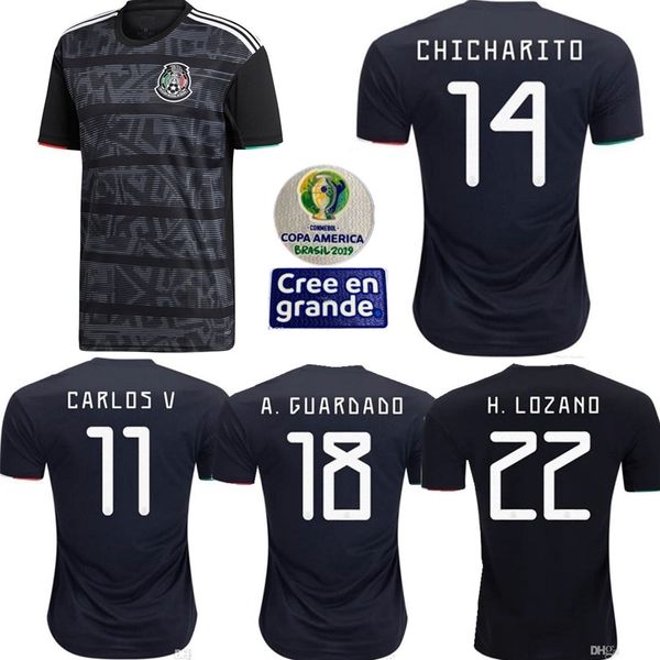 

2019 copa america mexico soccer jersey black chicharito lozano marquez dos santos herrera layun football shirts thailand camisetas de futbol, Black;yellow