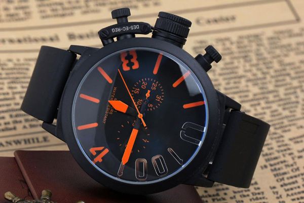 

fashion mens case classic watch wristwatch black boat silver black sports big round automatic u left hand watches rubber mechanical des iplt, Slivery;brown