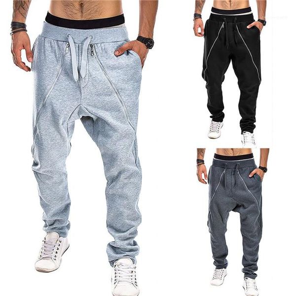 

hiphop style teenagers beam foot trousers males casual clothes mens zipper drawstring cross pants summer designer new, Black