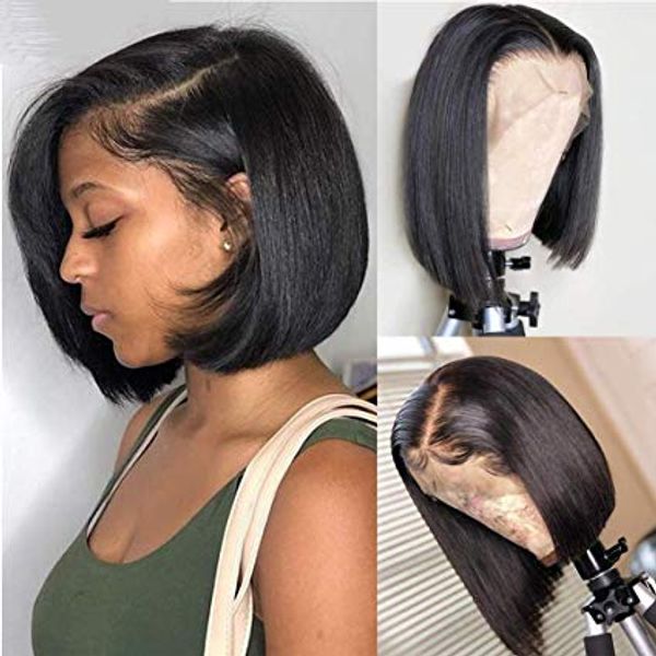 150% Short Bob Rendas Front Human Human Hair Wigs Brasileira Reta Bob Rendas Perucas dianteiras pré-arranhadas para mulheres negras DIVA1