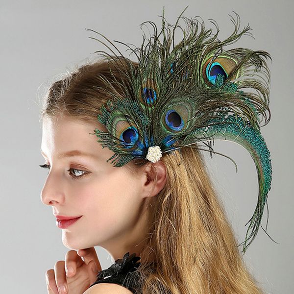 

hair accessories feather tiaras pearl beaded sequin hair claws 1920s vintage gatsby party headpiece women feather jewelry, Golden;white