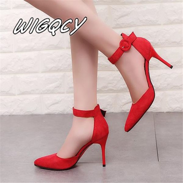 

2018 new arrival korean concise pointed toe office shoes women's fashion solid flock shallow high heels shoes for wome mujer, Black