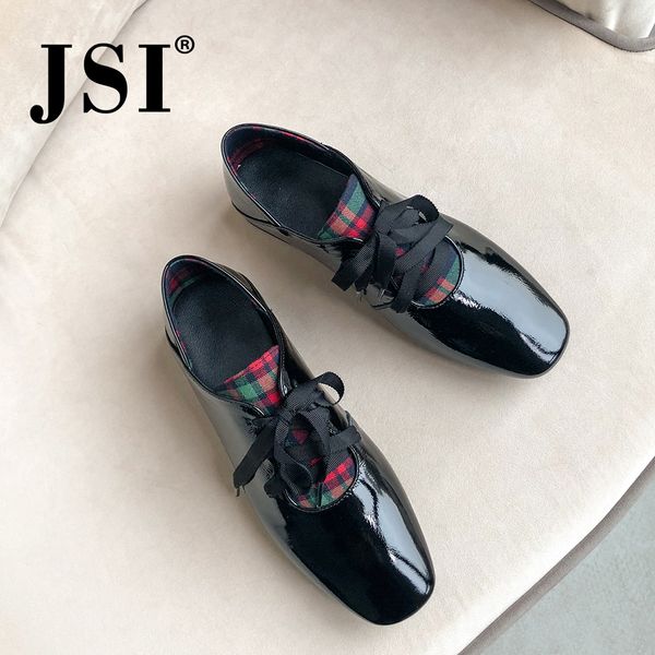 

jsi women shoes square heel lace-up microfiber square heel ladies shoes solid spring autumn office and career women flats jo356, Black