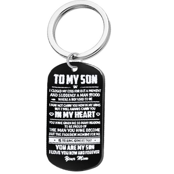 

to my son classic stainless steel lettering keychain love mom pendant family jewelry son mom christmas gift, Silver