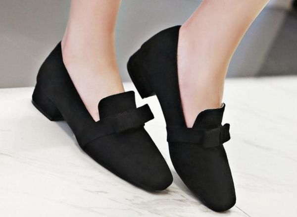 

2019 suede bowknot women's shoes in spring and autumn with new style low heel square head, Black