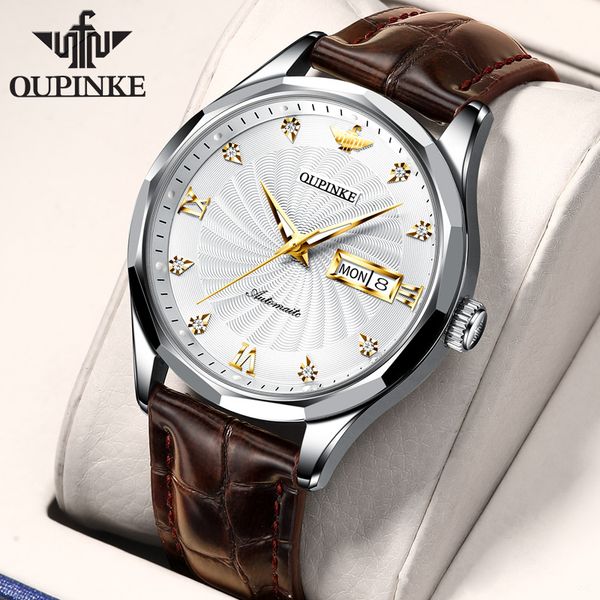 

oupinke men watches switzerland brand wrist watch seagull watch men automatic mechine sapphire waterproof reloj relogio, Slivery;brown