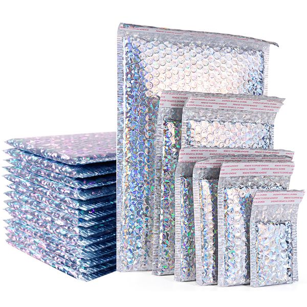 

5pcs laser silver mailing envelope bags waterproof courier bags bubble mailers padded bubble envelopes bag anti-fall shockproof