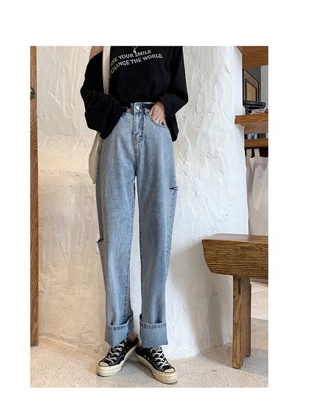 

glitter blue mop the floor long straight jeans women loose kuo