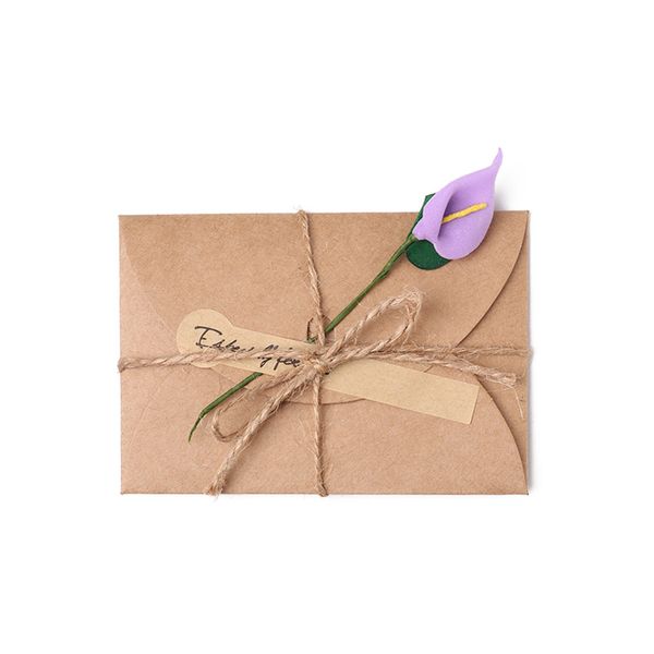 

3/5pcs vintage diy kraft paper invitation greeting card with envelope handmade dry flower wedding party invitation