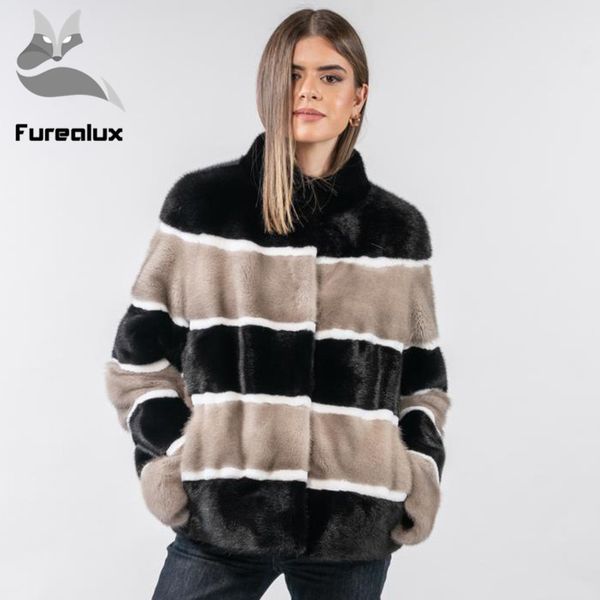 

furealux women short real jacket winter fashion natural coat genuine natural full pelt fur coats 2019 winter, Black