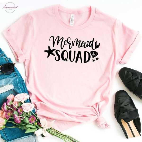 

mermaid squad print women tshirt cotton hipster funny t shirt gift lady yong girl tee drop ship zy letter 405, White