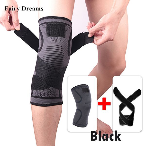 

new elastic bandage knitted sports knee pads protect breathable fitness running hiking riding support, Black;gray