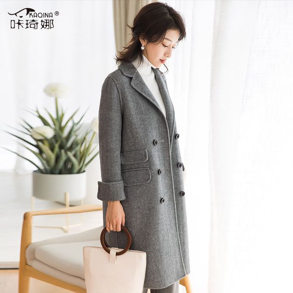 

двухстороннее шерстяное пальто женская куртка осень-зимняя куртка женские корейские шерстяные пальто и куртки женское пальто в клетку chaque, Black