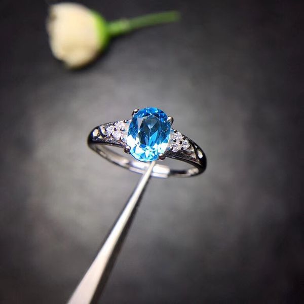 

natural blue z rings for women, 925 sterling silver fine jewelry, 6*8mm gemstone birthstone jewelry with velvet box fj297, Golden;silver