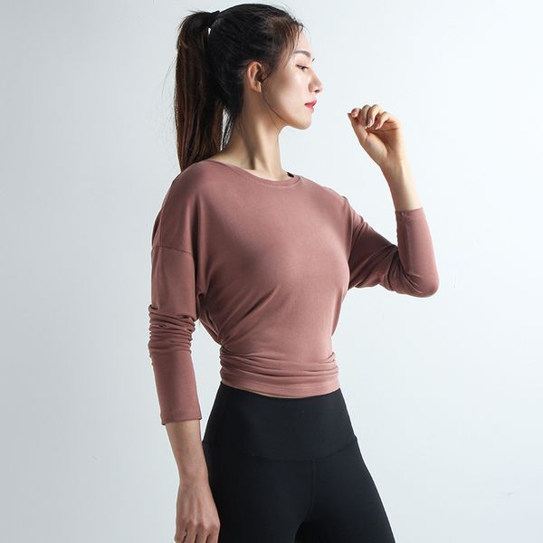 

yoga outfits crop female sports fitness women's clothing long -sleeved back cross quick dry breathablerunning shirt women, White;red