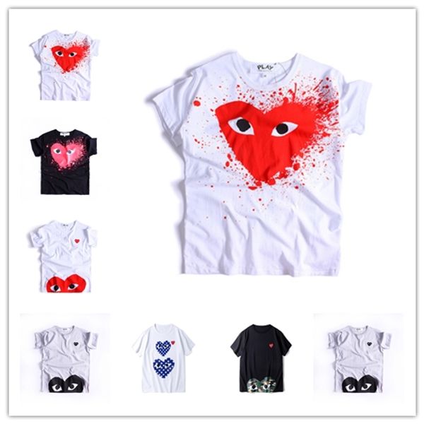 

lover men designers t shirt holiday heart emoji commes blue new cdg embroidered double heart short sleeve t-shirts embroidery red heart tee, Black;blue