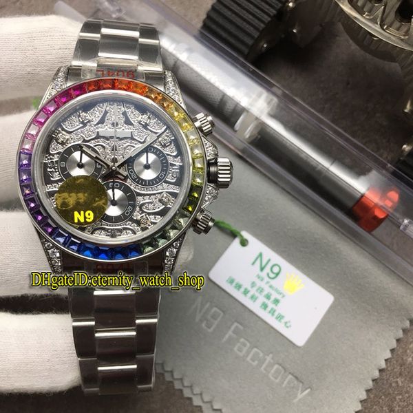 

n9 version 116588 tbr 116599 rbow pattern diamond dial 7750 automatic 116598 mens watch diamond case sapphire 904l steel band watches, Slivery;brown