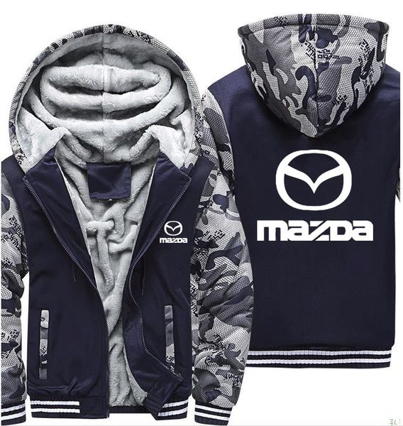 

hoodies men mazda car logo print jacket men hoodies winter thicken warm fleece cotton zipper camouflage raglan mens coat jacket, Black
